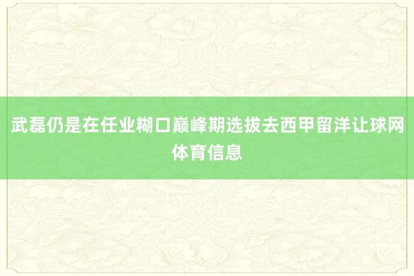 武磊仍是在任业糊口巅峰期选拔去西甲留洋让球网体育信息